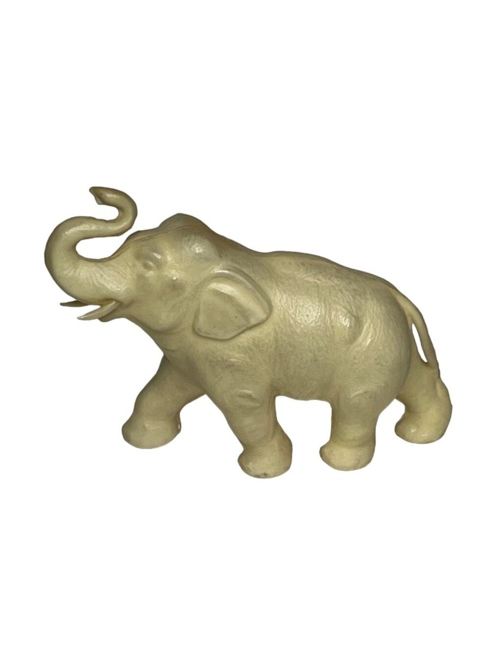 Vintage Resin Cream-Colored Elephant Figurine Trunk Up Tusks